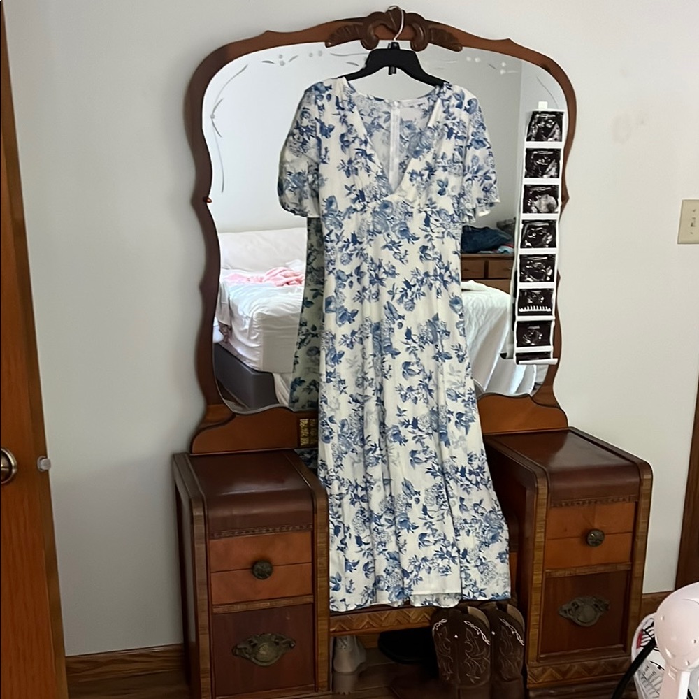 Olivaceous Blue Floral Maxi Dress